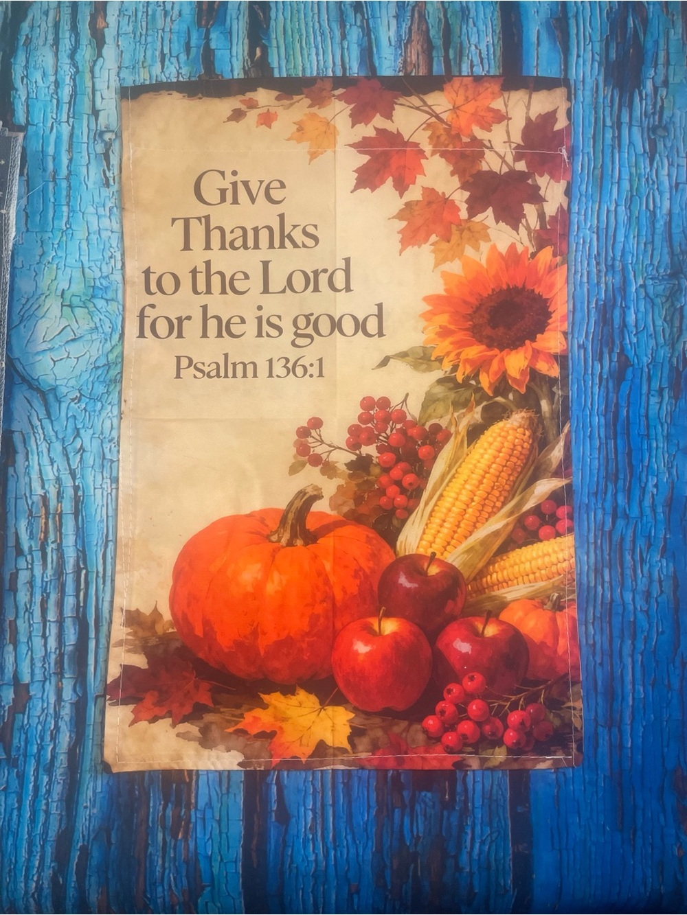 Give Thanks Autumn Garden Flag - Orange Pumpkin & Sunflower Home Decor